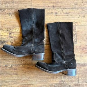 9.5 dark brown Frye Campus Boot 14” suede
